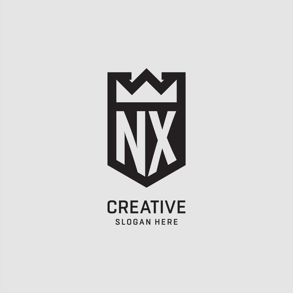 Initial NX logo shield shape, creative esport logo design vector