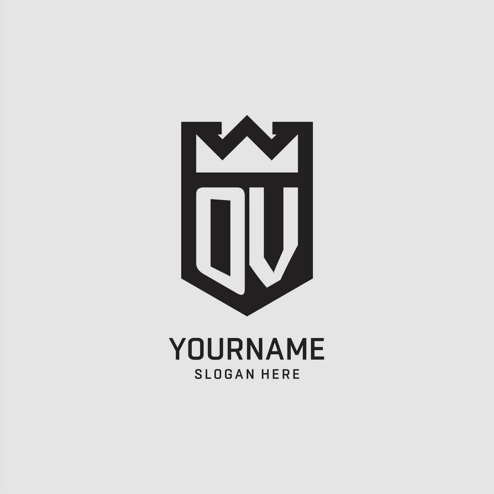 Initial OV logo shield shape, creative esport logo design vector