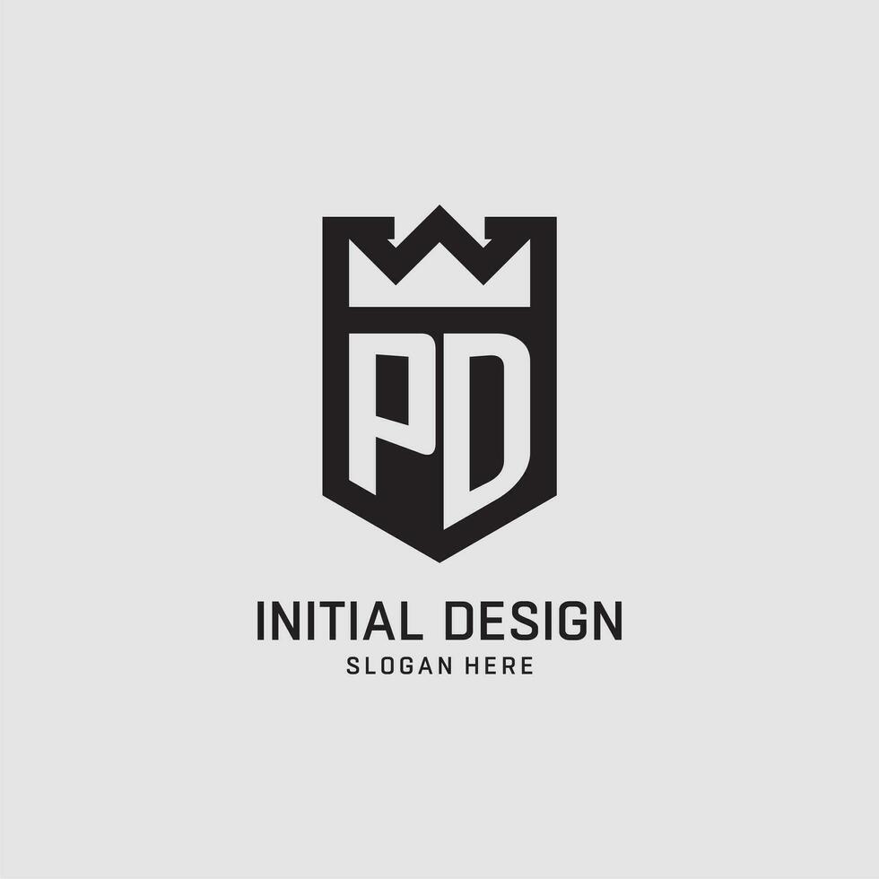 Initial PD logo shield shape, creative esport logo design vector