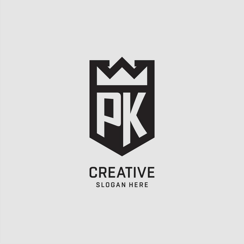 Initial PK logo shield shape, creative esport logo design vector