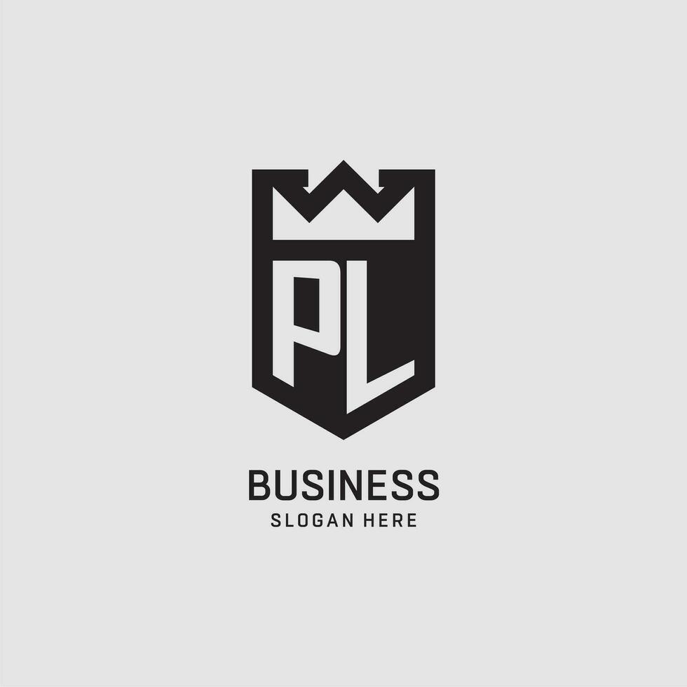 Initial PL logo shield shape, creative esport logo design vector