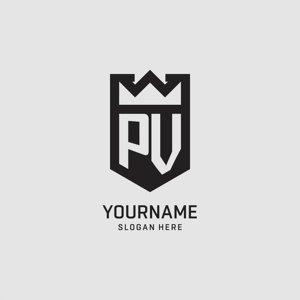 Initial PV logo shield shape, creative esport logo design vector