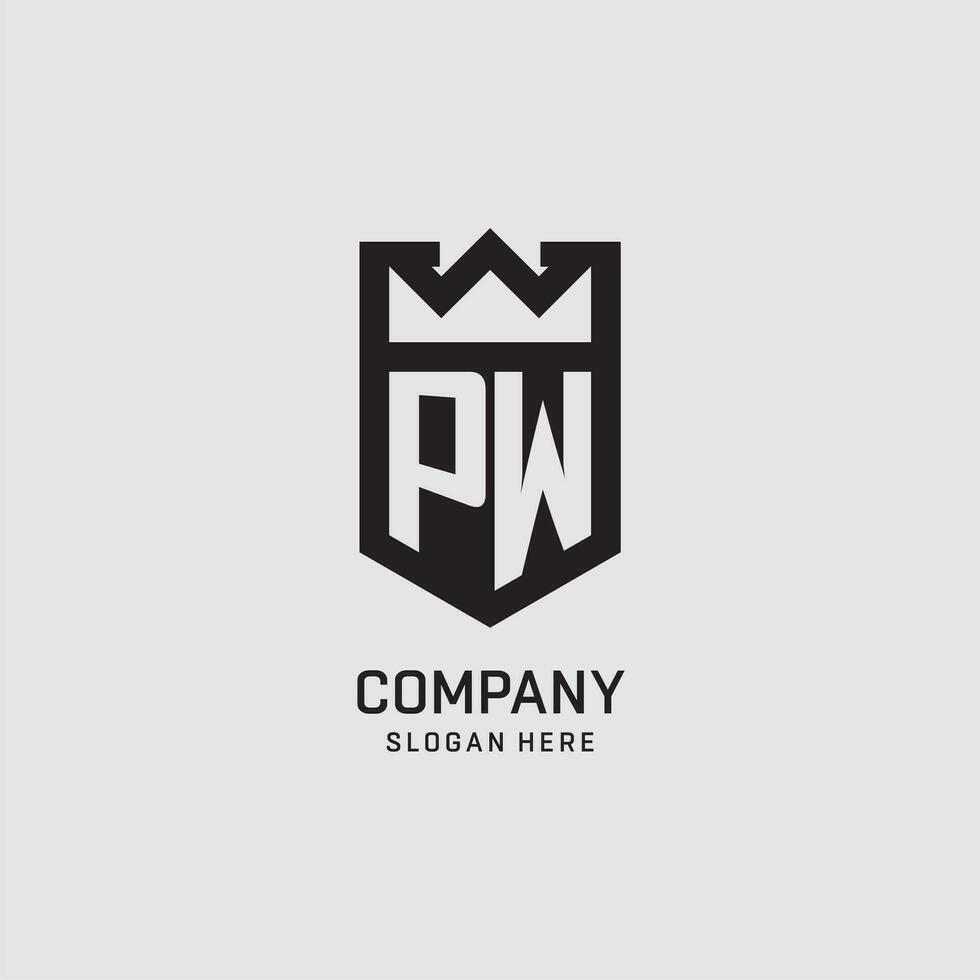 Initial PW logo shield shape, creative esport logo design vector