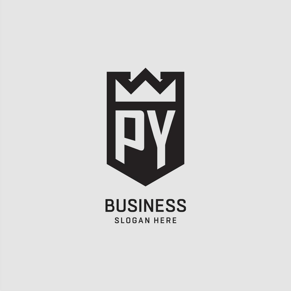 Initial PY logo shield shape, creative esport logo design vector