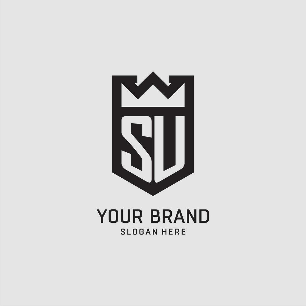 Initial SU logo shield shape, creative esport logo design vector