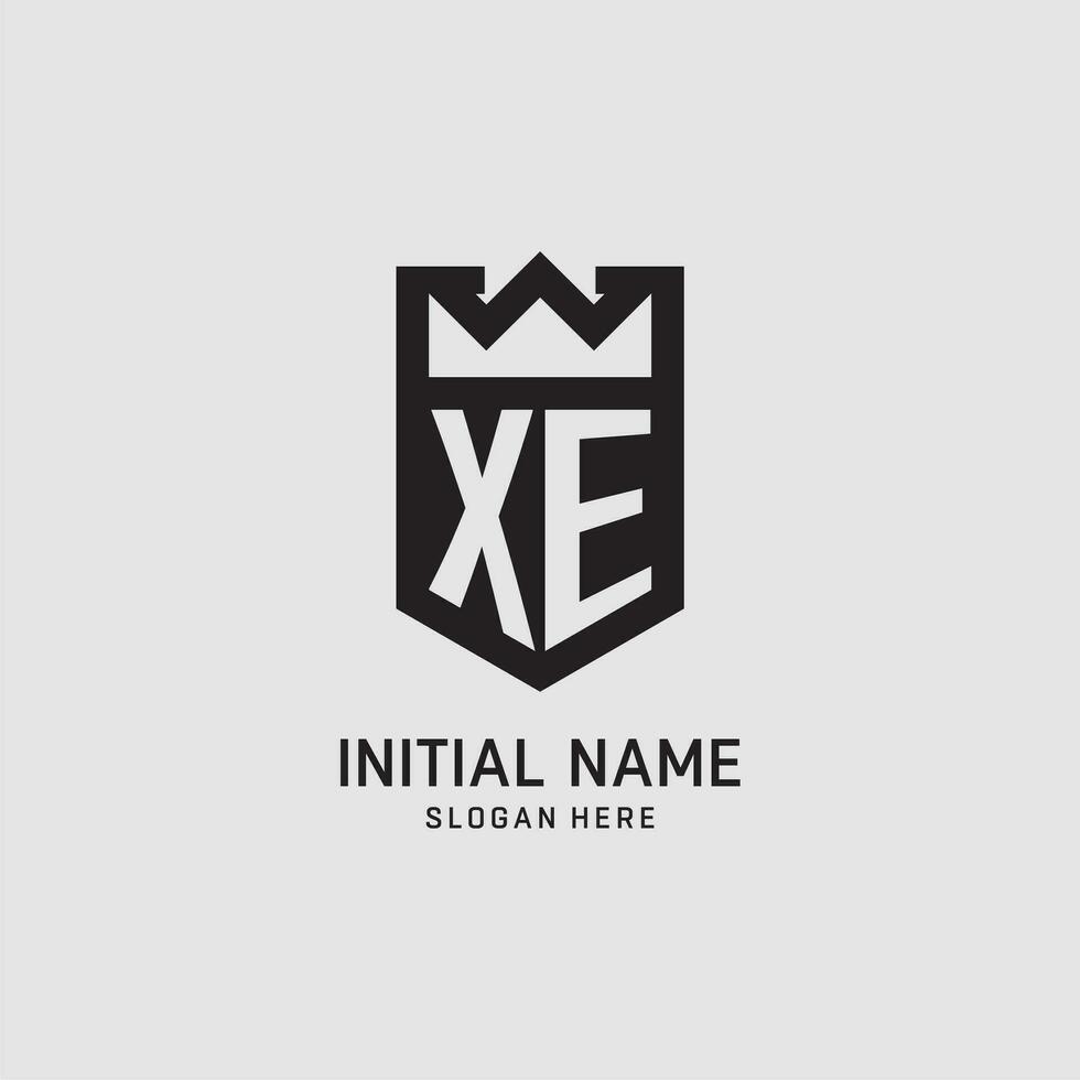 Initial XE logo shield shape, creative esport logo design vector