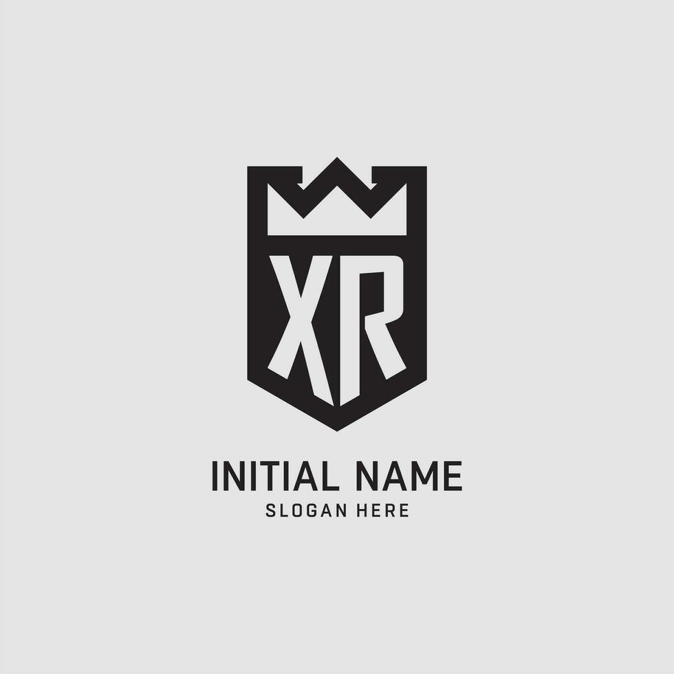 Initial XR logo shield shape, creative esport logo design vector