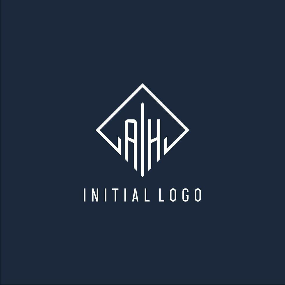 AH initial logo with luxury rectangle style design vector