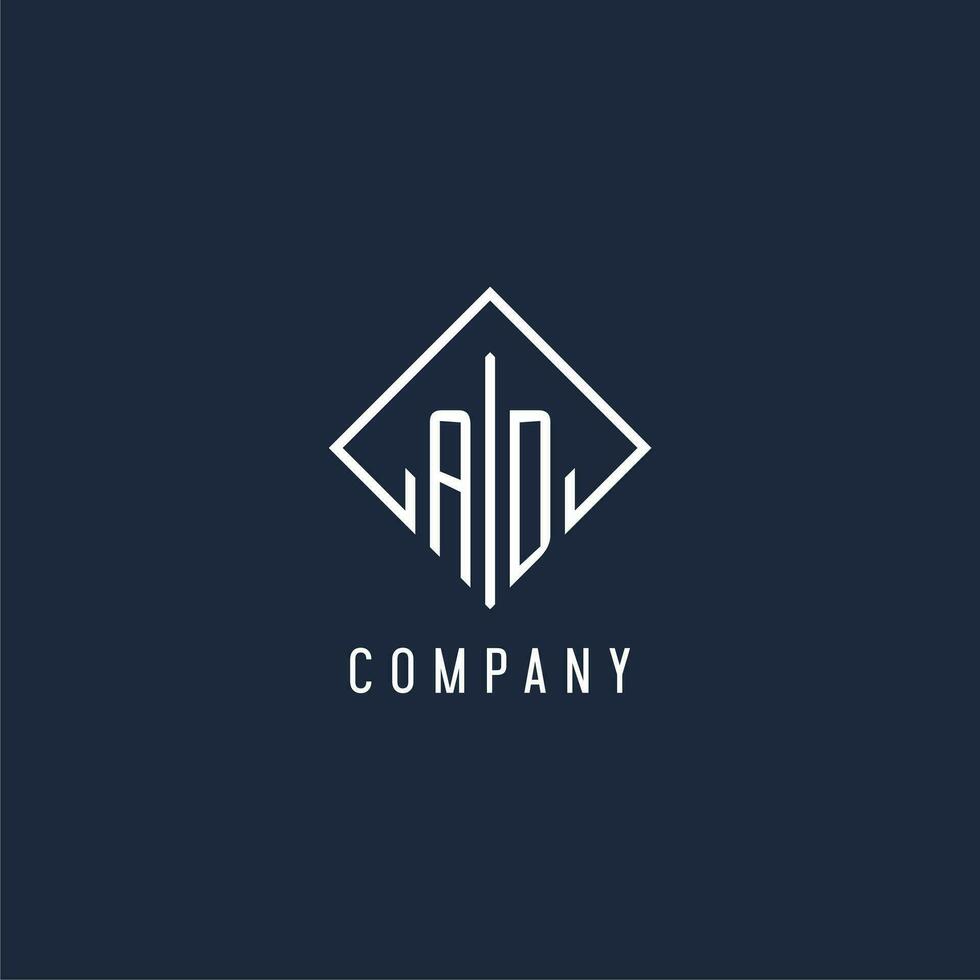 AD initial logo with luxury rectangle style design vector