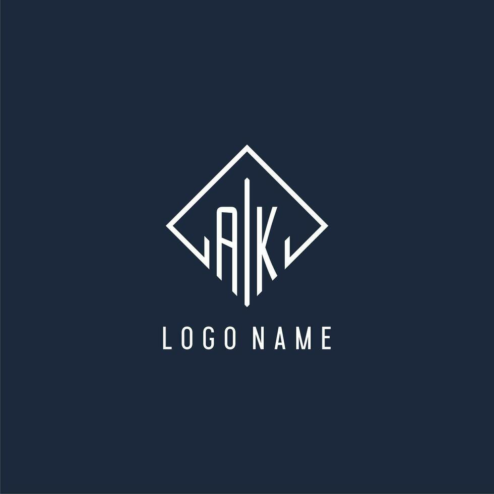 AK initial logo with luxury rectangle style design vector