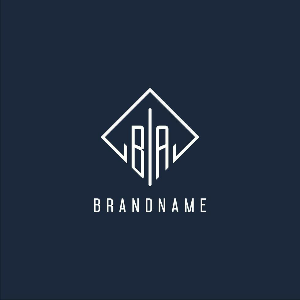 BA initial logo with luxury rectangle style design vector