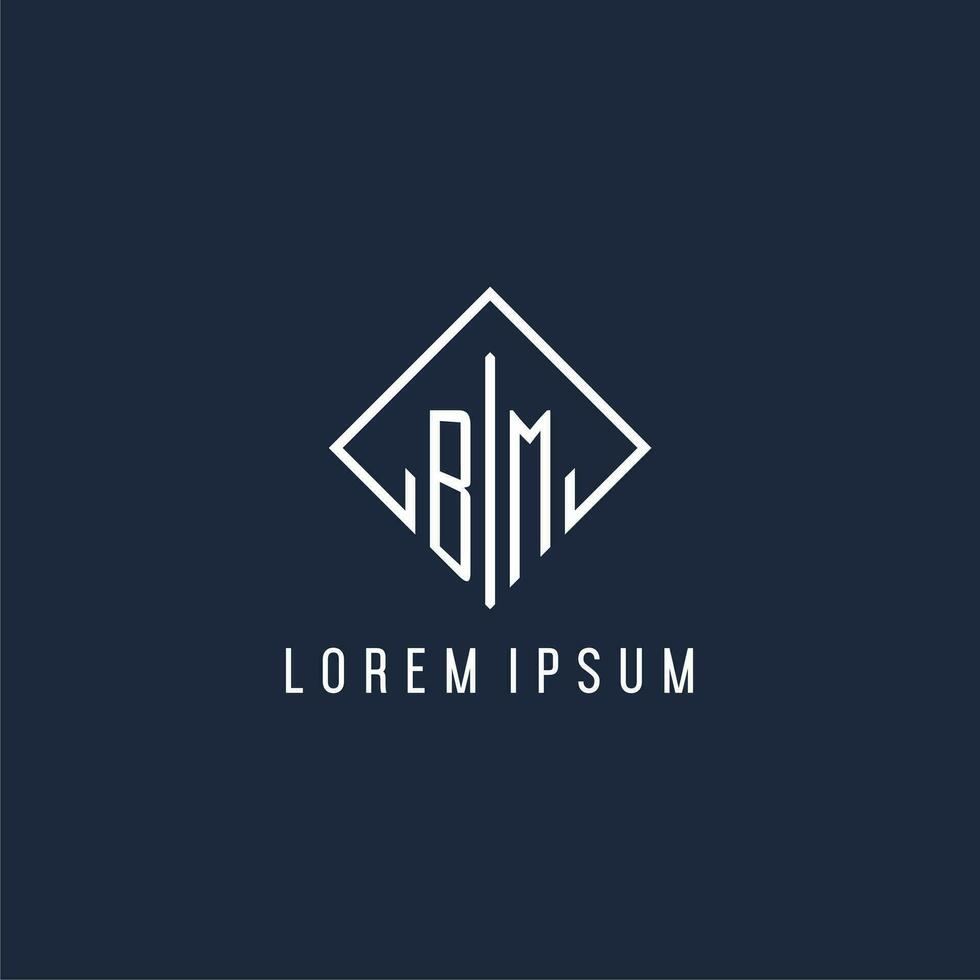 BM initial logo with luxury rectangle style design vector