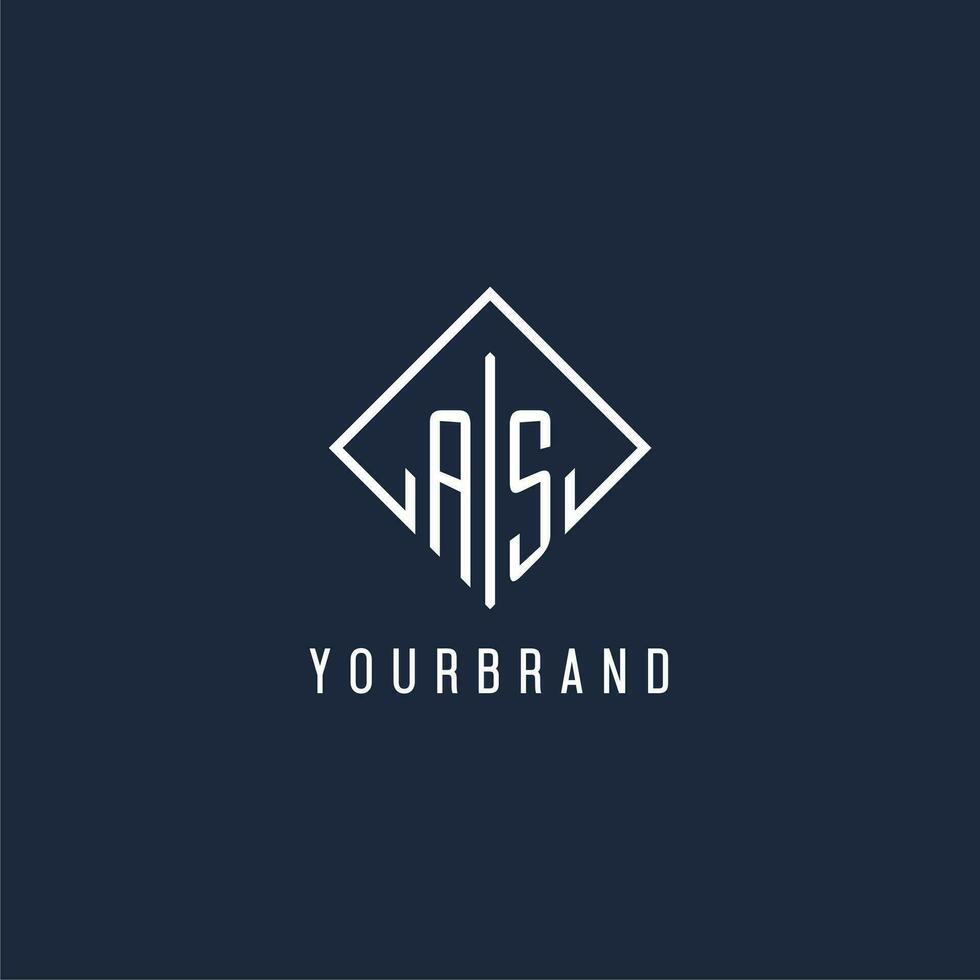 AS initial logo with luxury rectangle style design vector