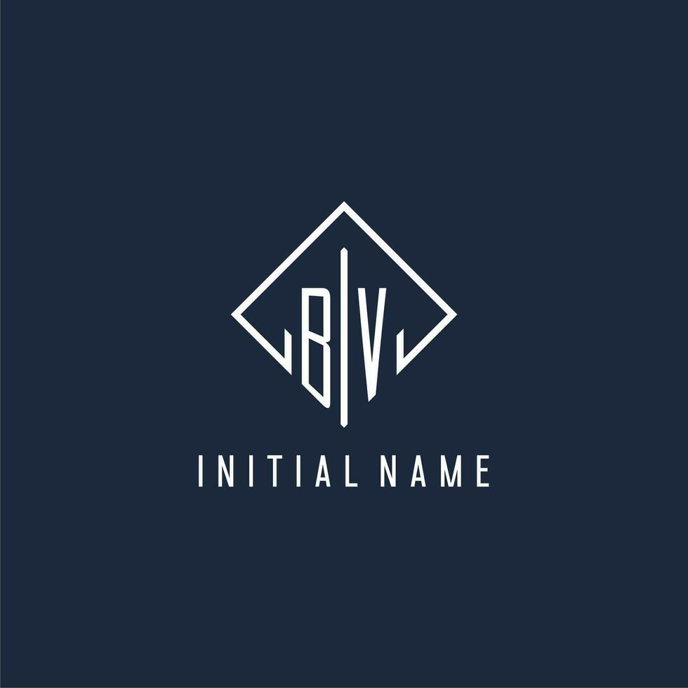 BV initial logo with luxury rectangle style design vector