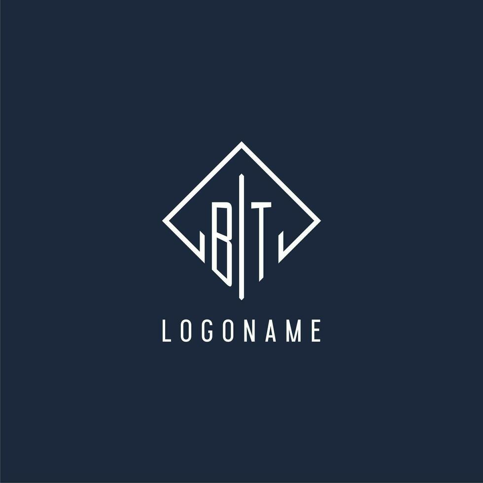 BT initial logo with luxury rectangle style design vector