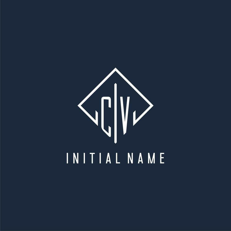 CV initial logo with luxury rectangle style design vector