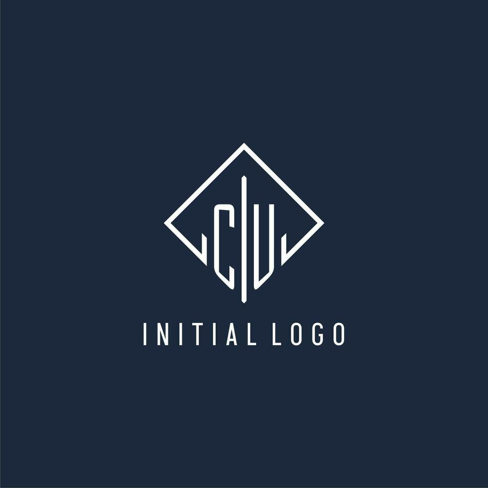 CU initial logo with luxury rectangle style design vector