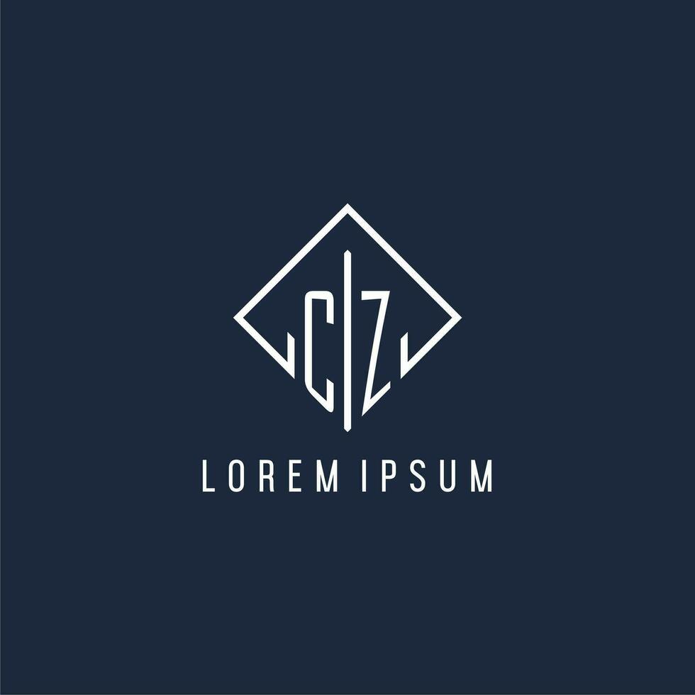 CZ initial logo with luxury rectangle style design vector