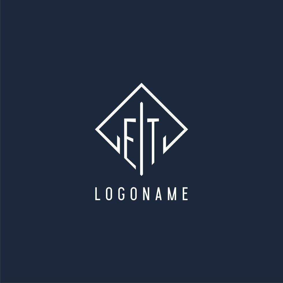 ET initial logo with luxury rectangle style design vector