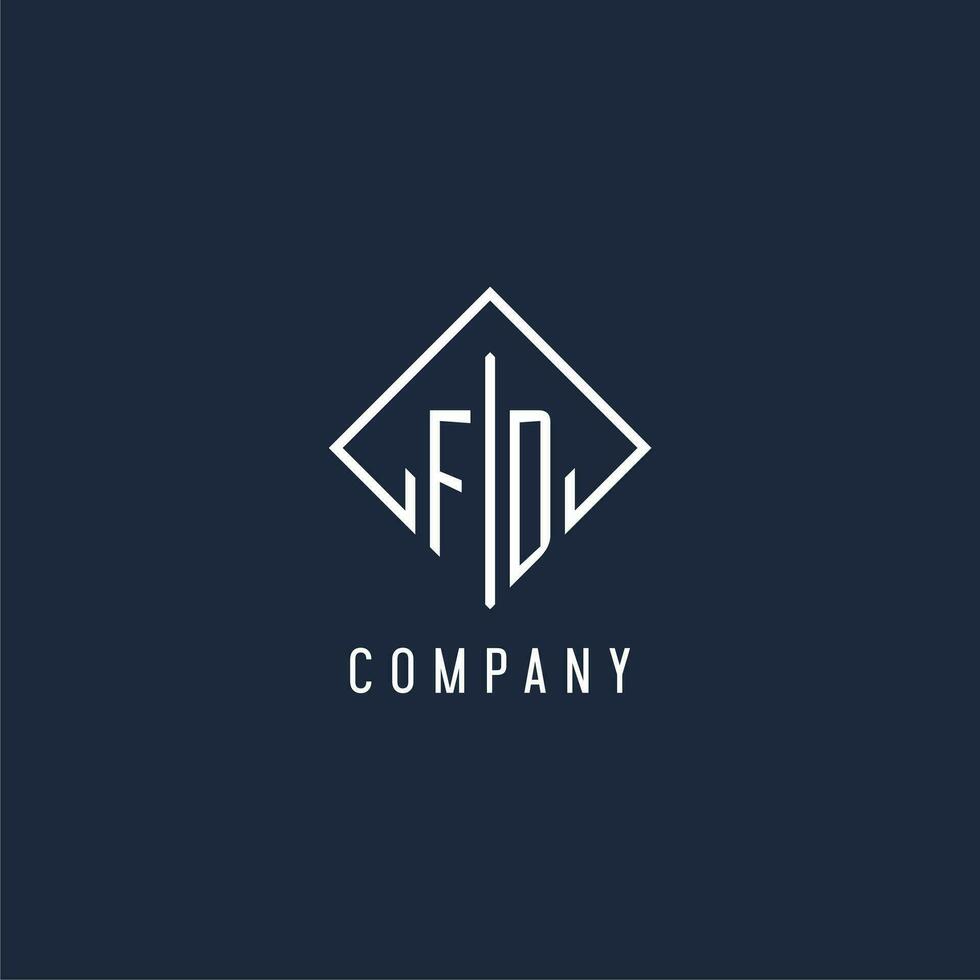 FD initial logo with luxury rectangle style design vector