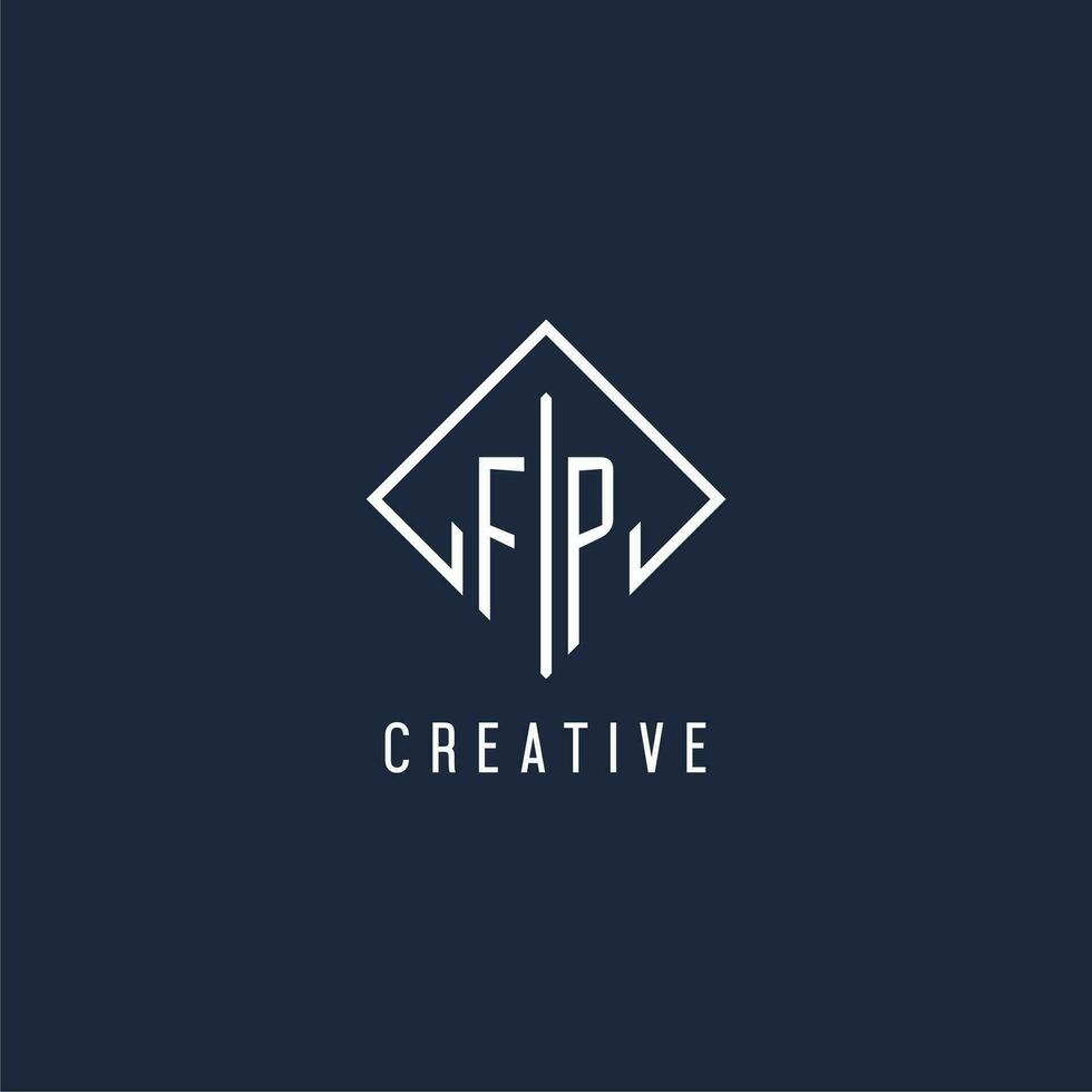 FP initial logo with luxury rectangle style design vector