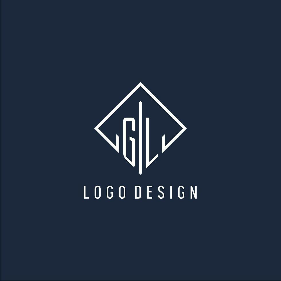 GL initial logo with luxury rectangle style design vector