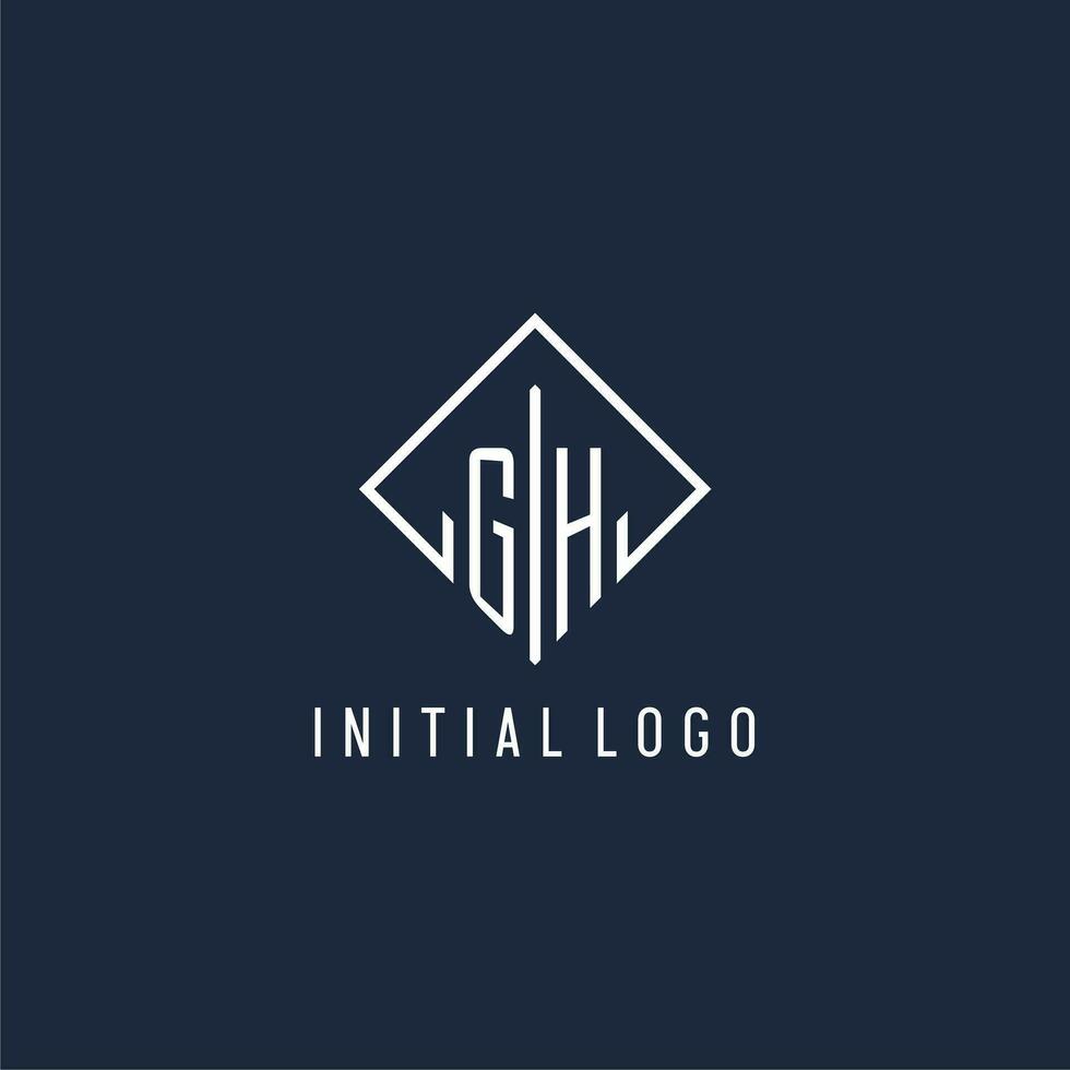 GH initial logo with luxury rectangle style design vector