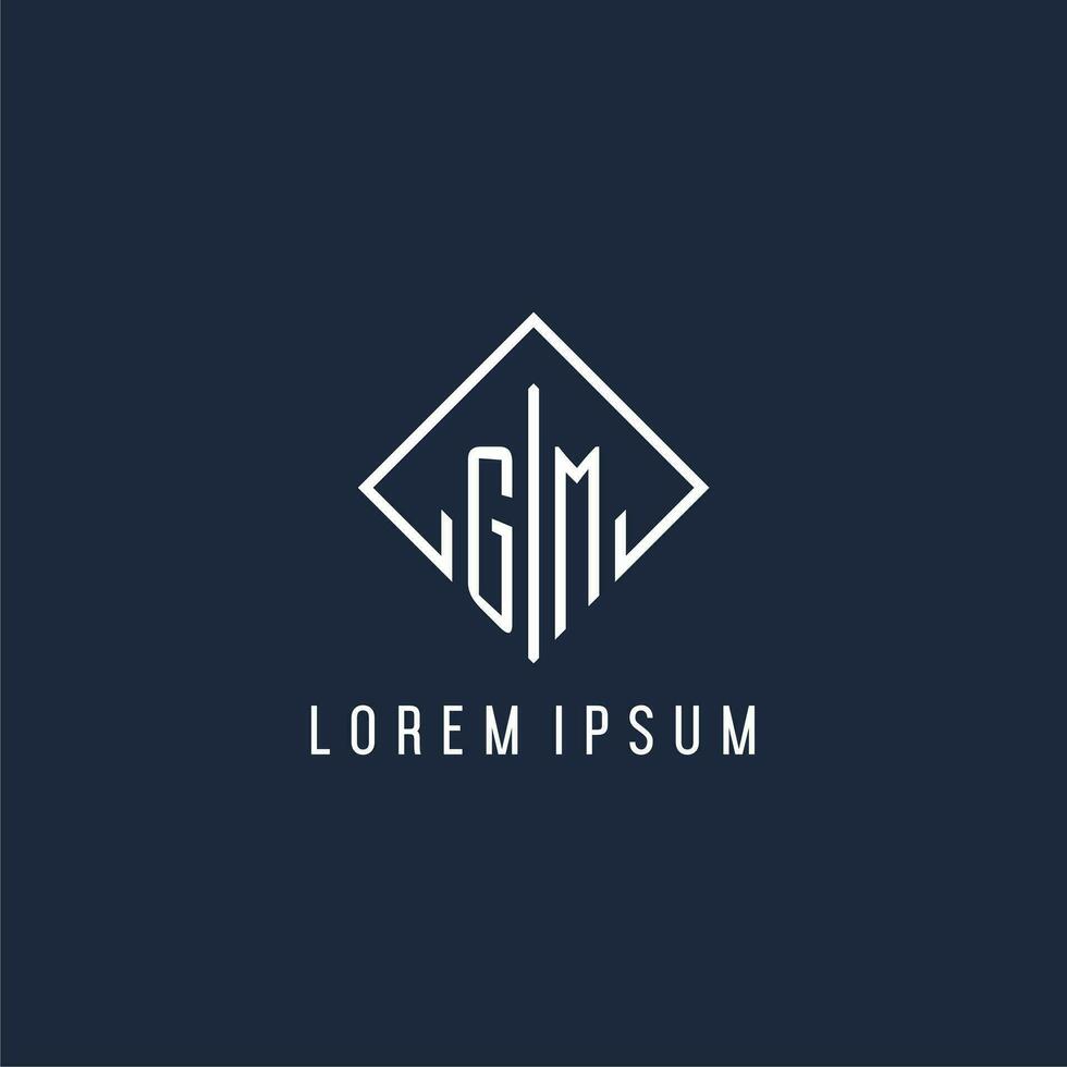 GM initial logo with luxury rectangle style design vector