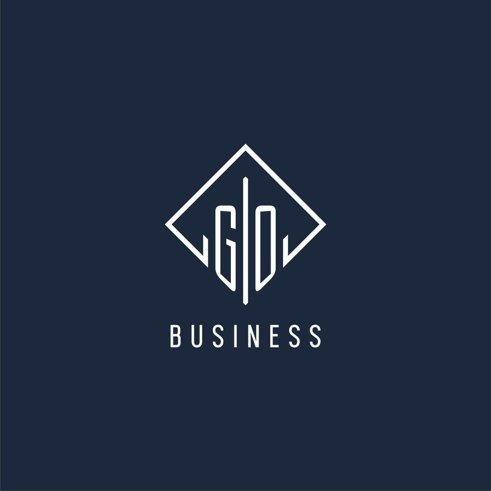 GO initial logo with luxury rectangle style design vector