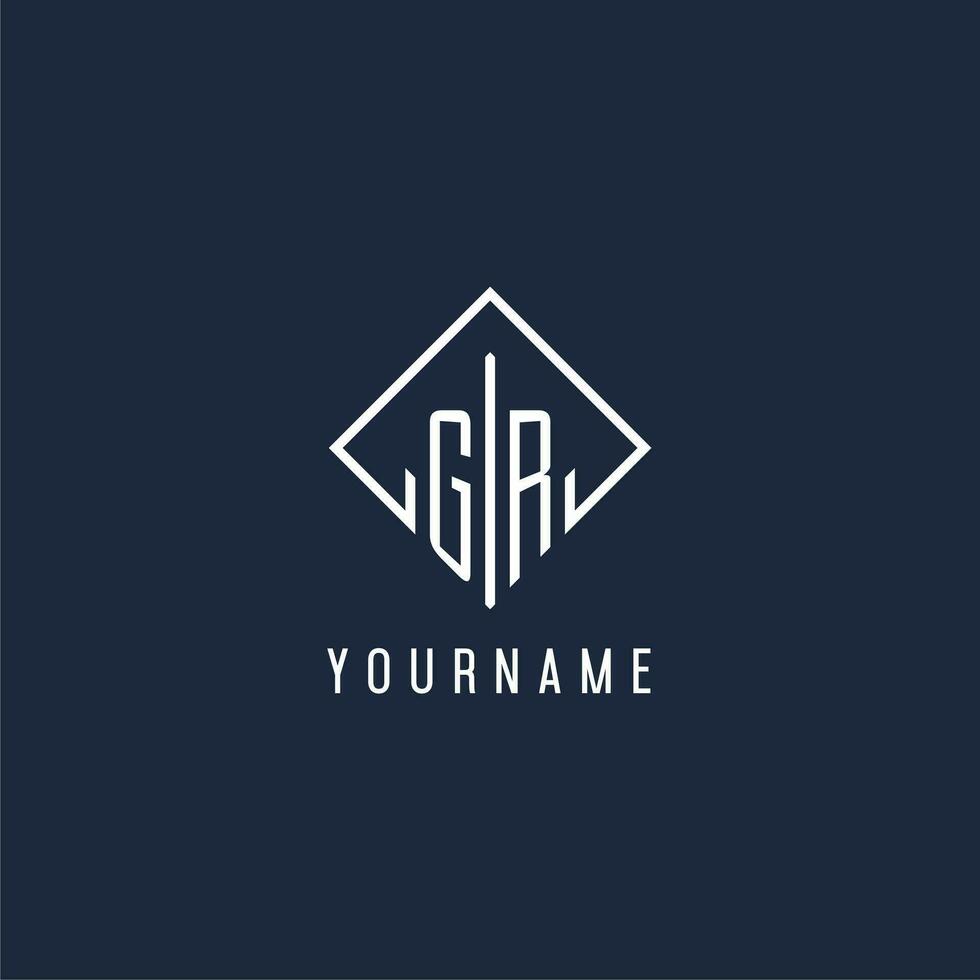 GR initial logo with luxury rectangle style design vector