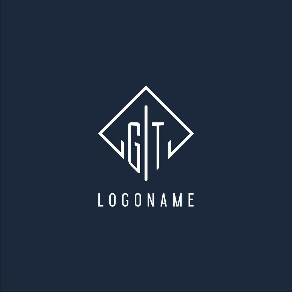 GT initial logo with luxury rectangle style design vector