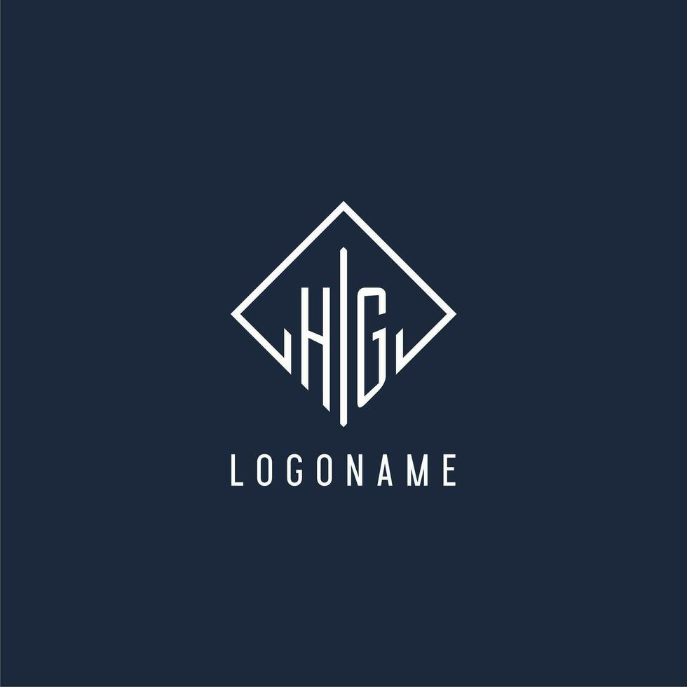 HG initial logo with luxury rectangle style design vector