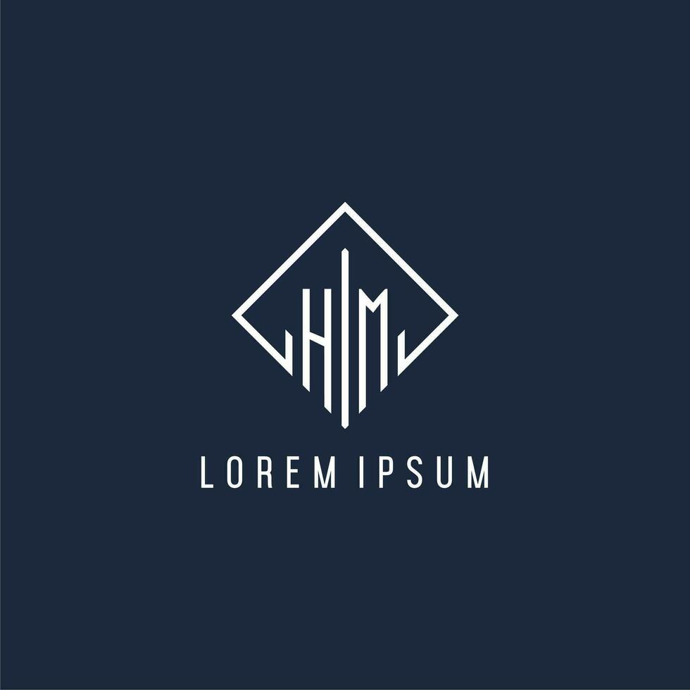 HM initial logo with luxury rectangle style design vector