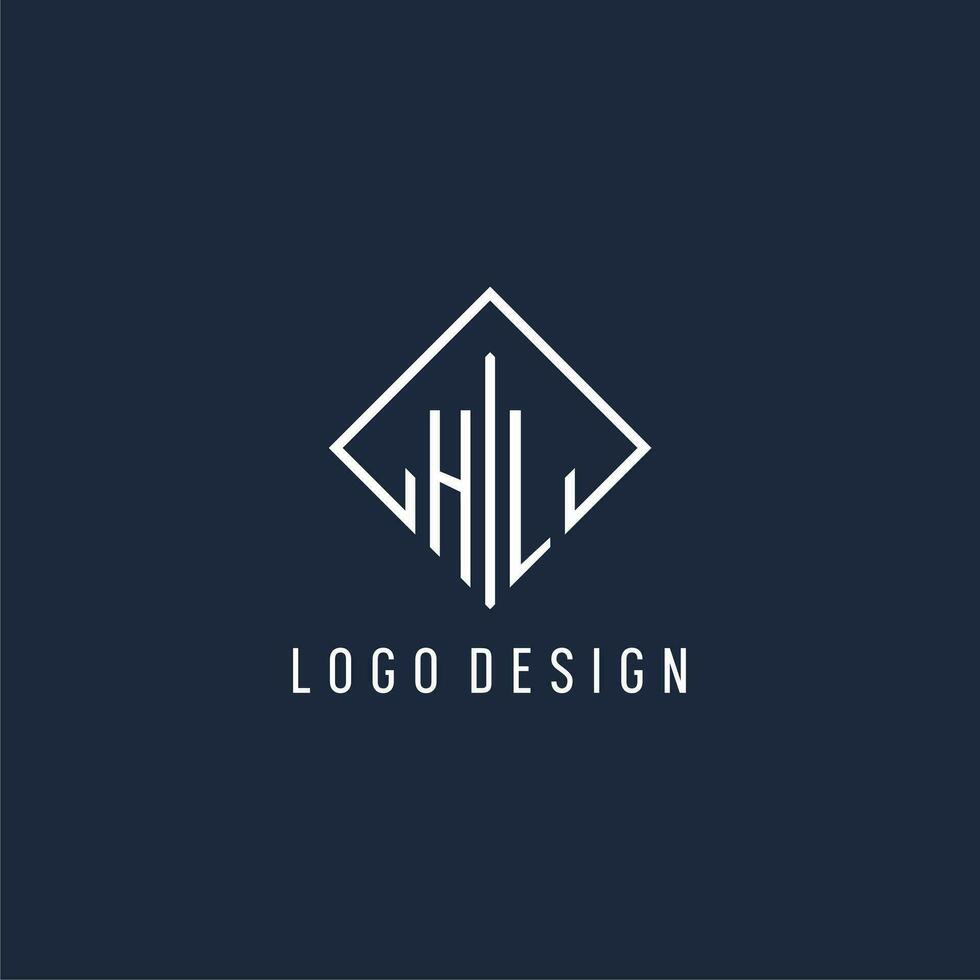 HL initial logo with luxury rectangle style design vector