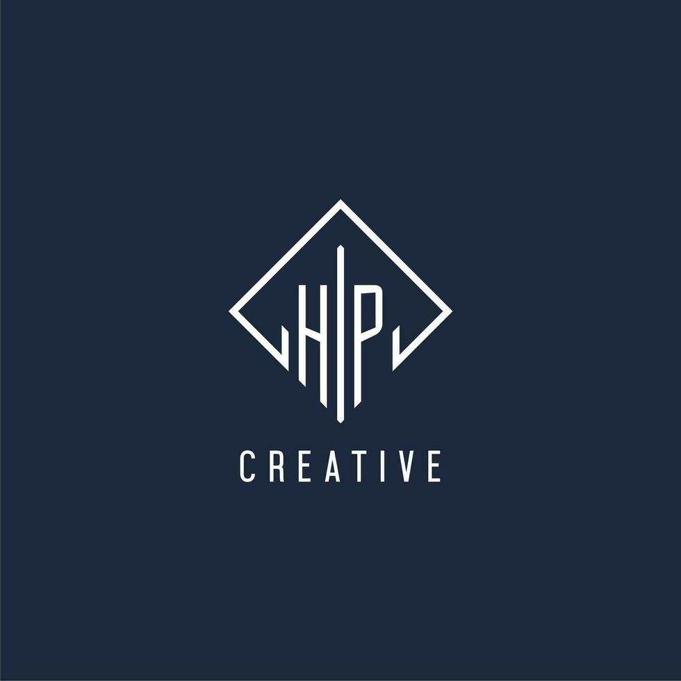 hp inicial logo con lujo rectángulo estilo diseño vector