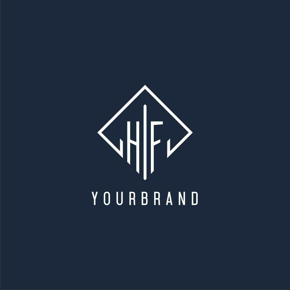 HF initial logo with luxury rectangle style design vector