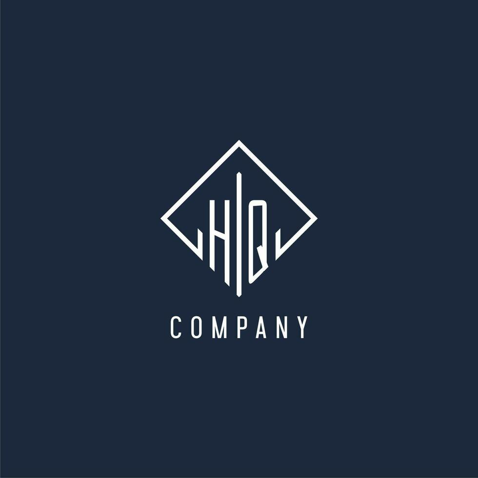 HQ initial logo with luxury rectangle style design vector