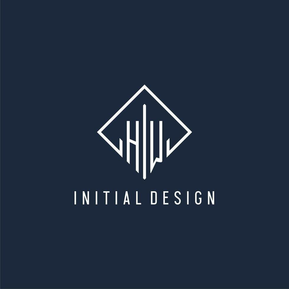 HW initial logo with luxury rectangle style design vector