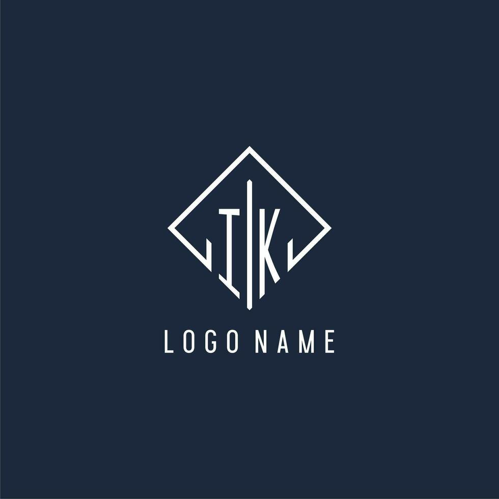 IK initial logo with luxury rectangle style design vector