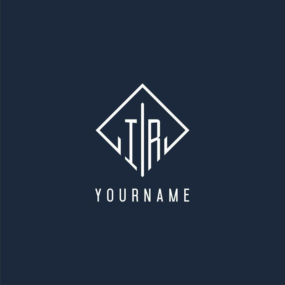 IR initial logo with luxury rectangle style design vector