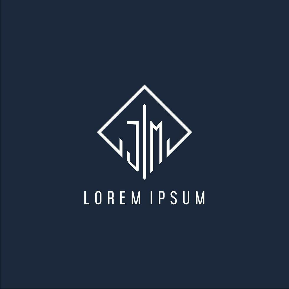 JM initial logo with luxury rectangle style design vector