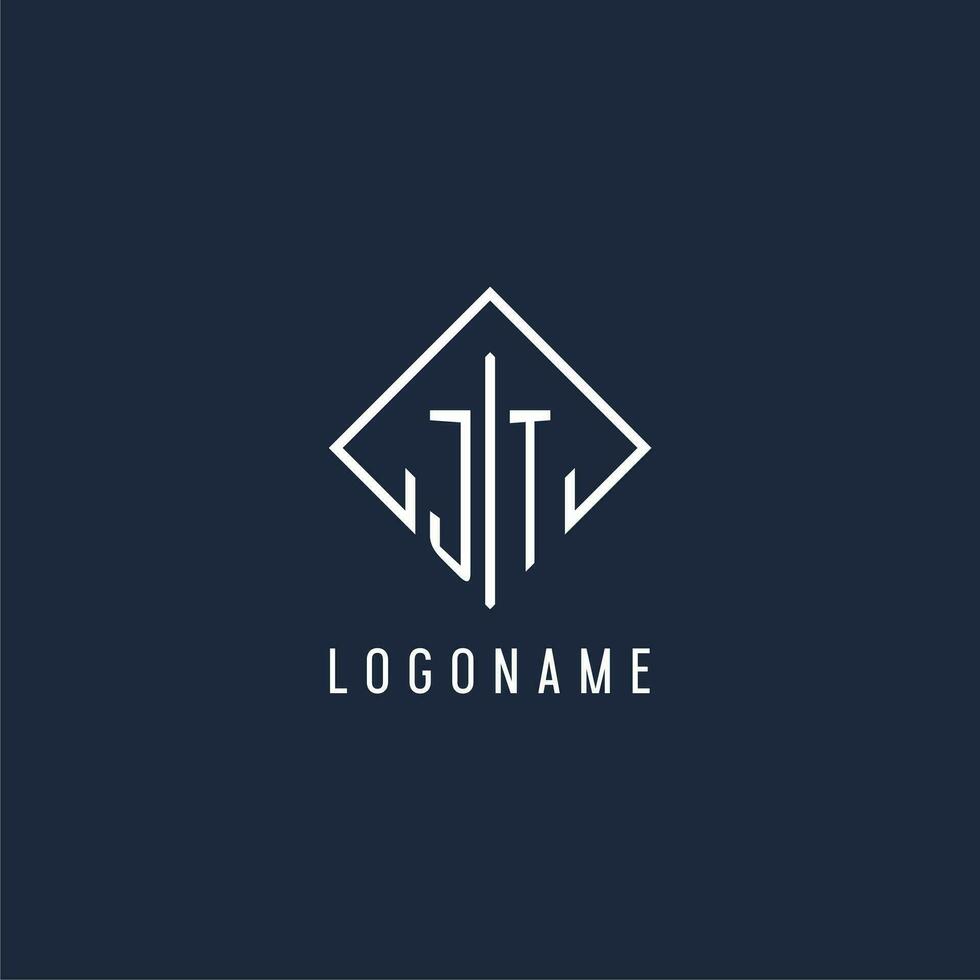JT initial logo with luxury rectangle style design vector