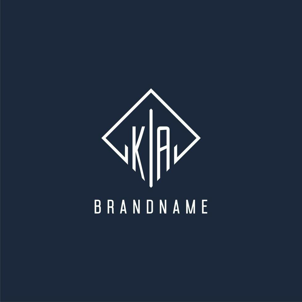 KA initial logo with luxury rectangle style design vector