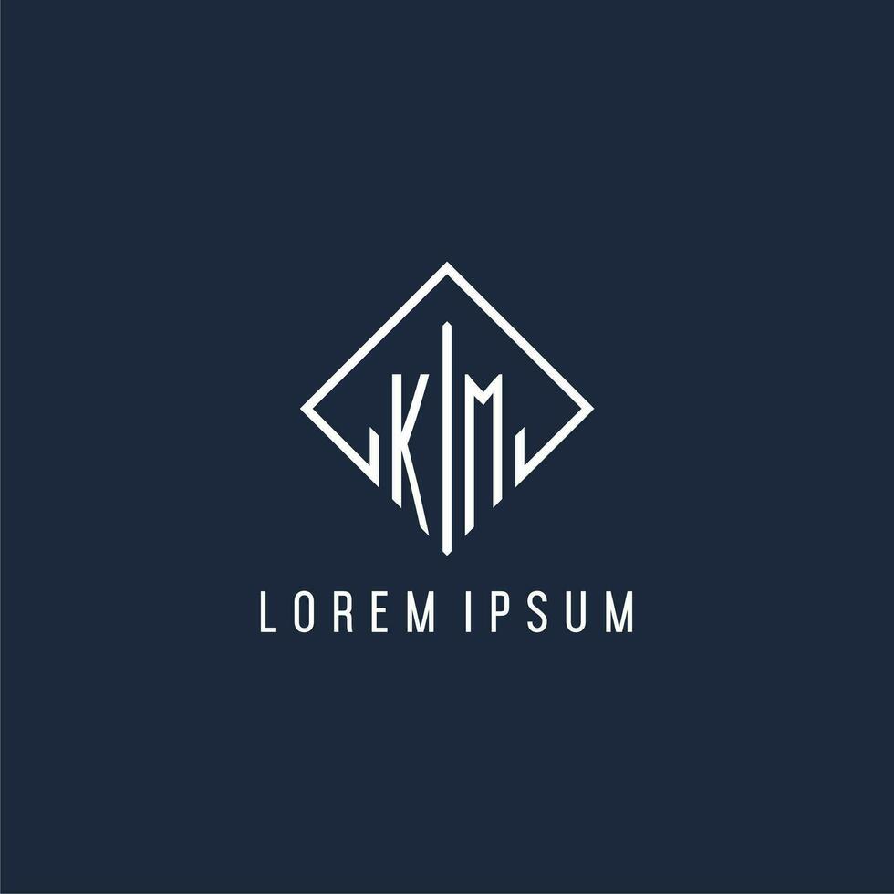 KM initial logo with luxury rectangle style design vector