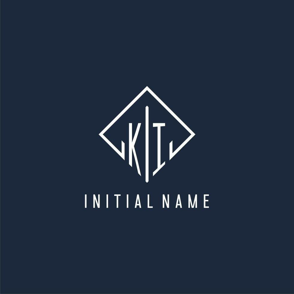 KI initial logo with luxury rectangle style design vector