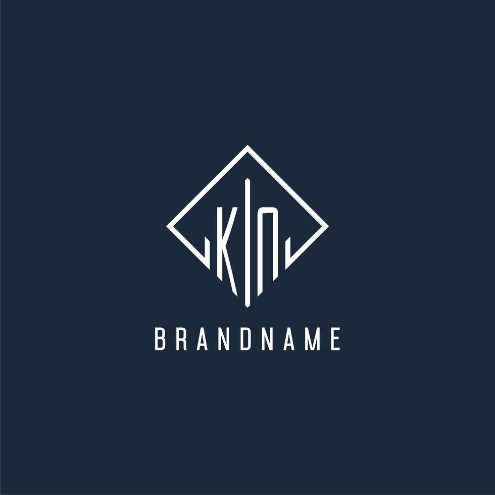 KN initial logo with luxury rectangle style design vector