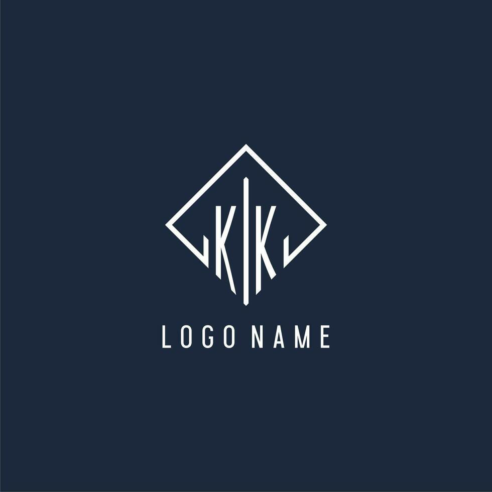 kk inicial logo con lujo rectángulo estilo diseño vector