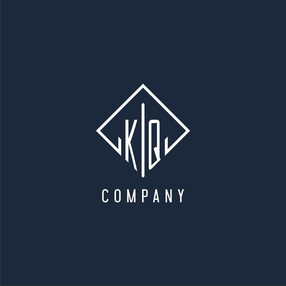 KQ initial logo with luxury rectangle style design vector