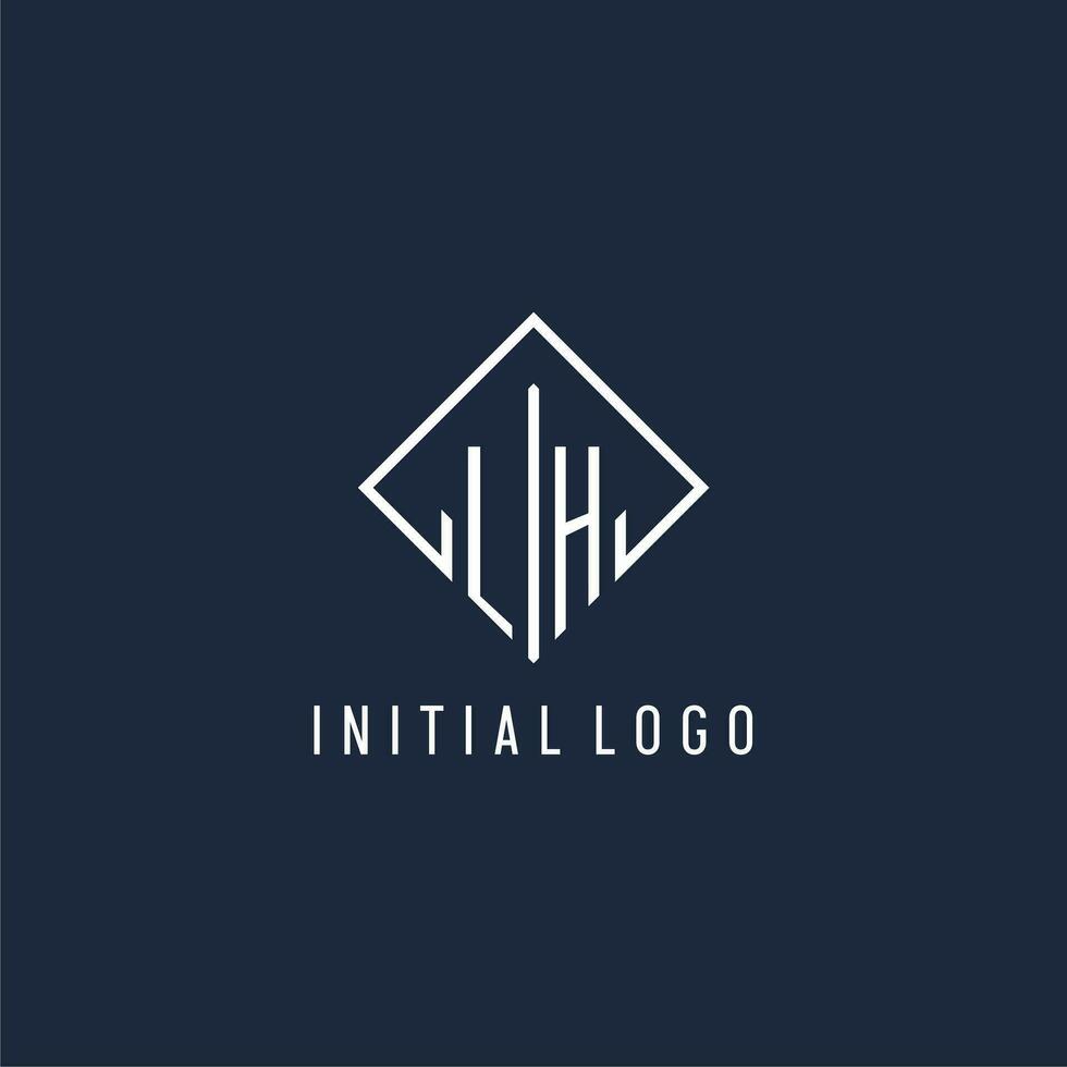 lh inicial logo con lujo rectángulo estilo diseño vector