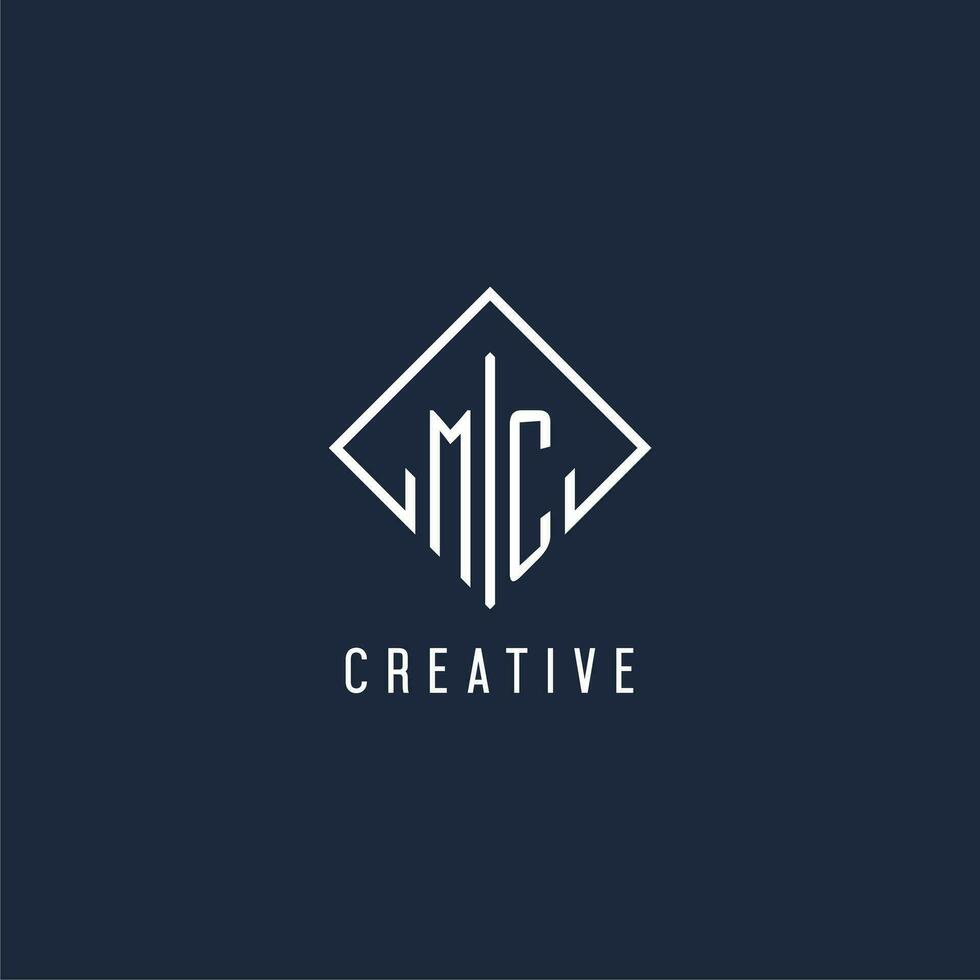 MC initial logo with luxury rectangle style design vector